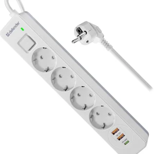Сетевой фильтр 5м 3*1.5кв.мм 4розетки 16A 230В 2хUSB+Type-C белый DFS 145