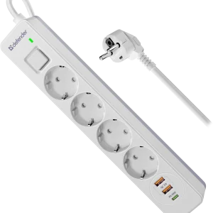 Сетевой фильтр 1.5м 3*1.5кв.мм 4розетки 16A 230В 2хUSB+Type-C белый DFS 141