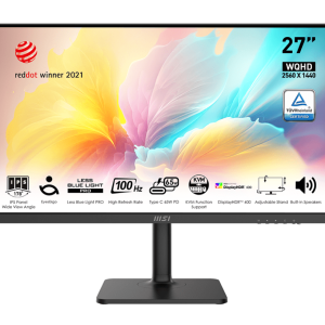 Монитор MSI 27" MD272QXP, 16:9, IPS, QHD, 4ms, 400cd, 100Hz, HDMI, DP, USB-C, USB, SPK, HAS