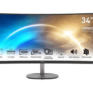 Монитор MSI 34" PRO MP341CQ 1500R, 21:9, VA, UWQHD, 1/4ms, 100Hz, 300cd, HDMI, DP, SPK