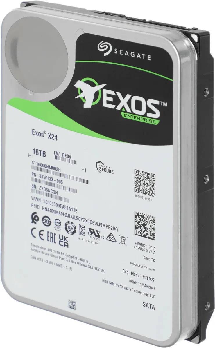 Жесткий диск SATA 16TB EXOS X24 7200RPM 6GB/S 512MB ST16000NM002H SEAGATE — изображение 2
