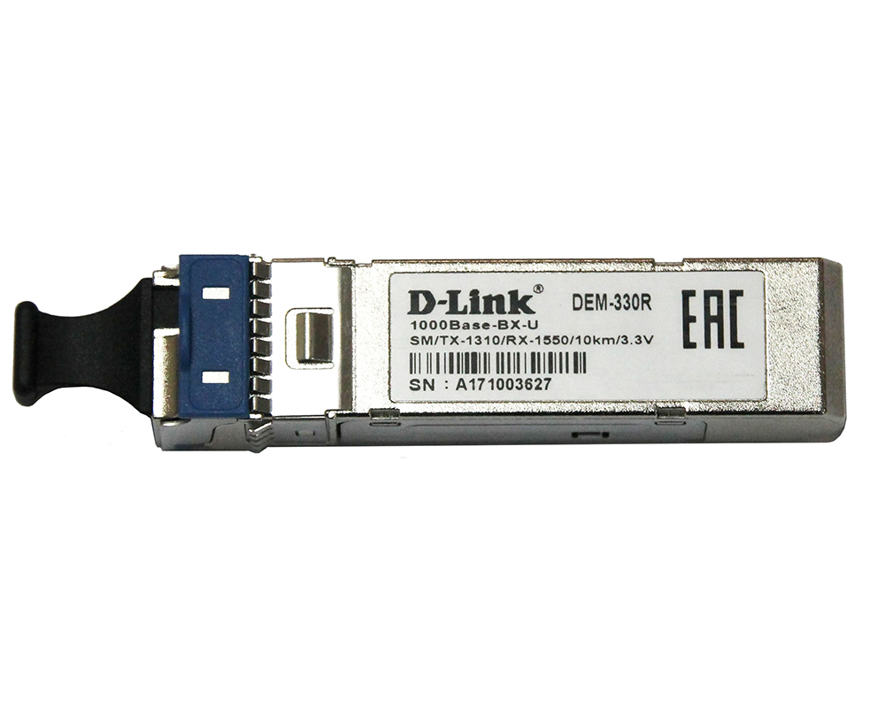 Трансивер WDM SFP-трансивер с 1 портом 1000Base-BX-U (Tx:1310 нм, Rx:1550 нм) для одномодового оптического кабеля (до 10 км)