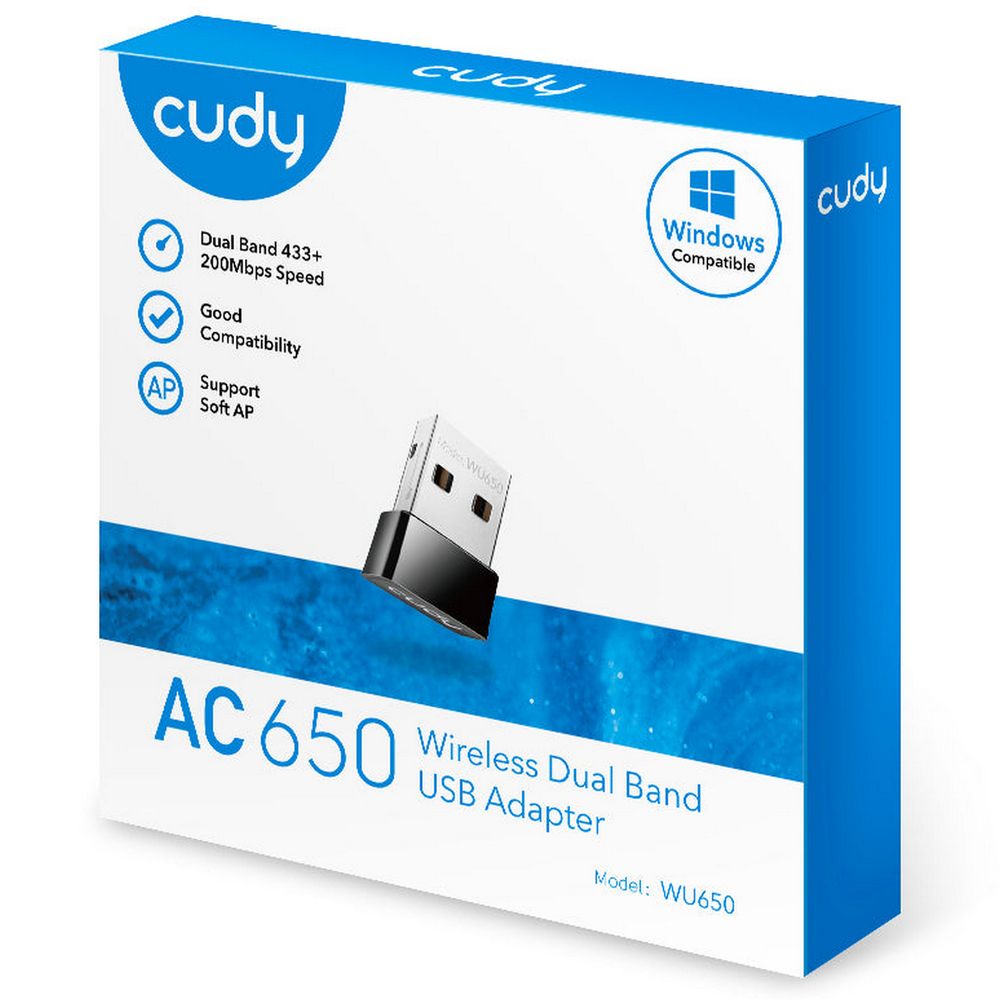 Адаптер беспроводной связи (Wi-Fi) CUDY AC650 Wi-Fi Mini USB Adapter 650Mbps Wi-Fi USB Adapter, Mini Size, 433Mbps at 5GHz + 200Mbps at 2.4GHz, Nano Size, USB 2.0 — изображение 5