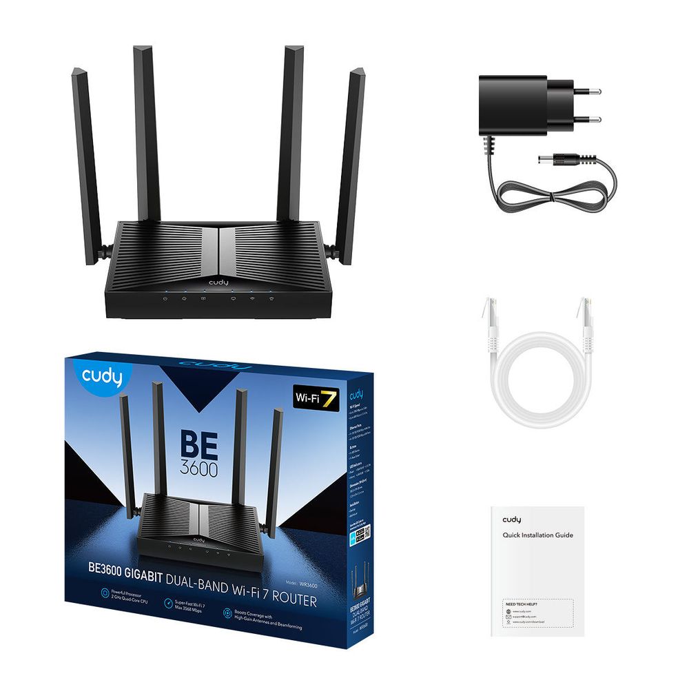 Маршрутизатор CUDY BE3600 Gigabit Wi-Fi 7 Router Dual Band Mesh Router, Chipset Broadcom, 802.11be/ax/ac/a/b/g/n, 2882Mbps at 5GHz + 688Mbps at 2.4GHz, 5 x 10/100/1000Mbps Ports, 4 x 5dBi fixed antennas, WiFi router/AP/ Repeater/WISP Mode, PPTP/L2TP/OpenVPN/WireGuard, MLO, MU-MIMO, — изображение 3
