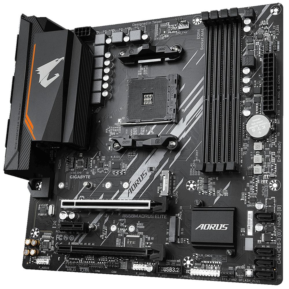 Материнская плата Gigabyte B550M AORUS ELITE, Socket AM4, AMD B550, 4xDDR4-3200, DVI-D+HDMI, 2xPCI-Ex16, 1xPCI-Ex1, 4xSATA3(RAID 0/1/10), 2xM.2, 8 Ch Audio, GLan, (4+2)xUSB2.0, (4+2)xUSB3.2, 1xPS/2, mATX, RTL {10} (809546) — изображение 4