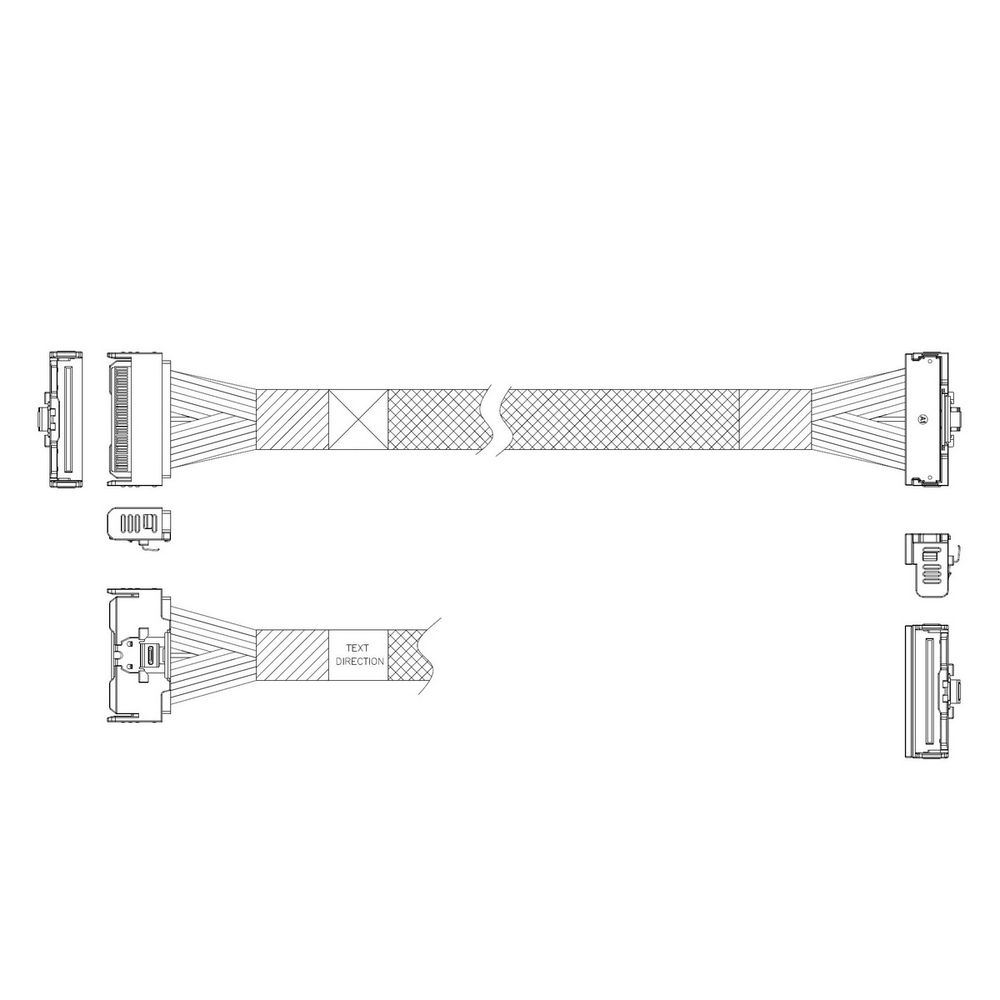 Кабель JPC P7322GB00800-2 Cable MCIO x8 74P (прямой Straight Type) -TO- MCIO x8 74P (угловой Right Angle) , 85 Ohm, L:80cm