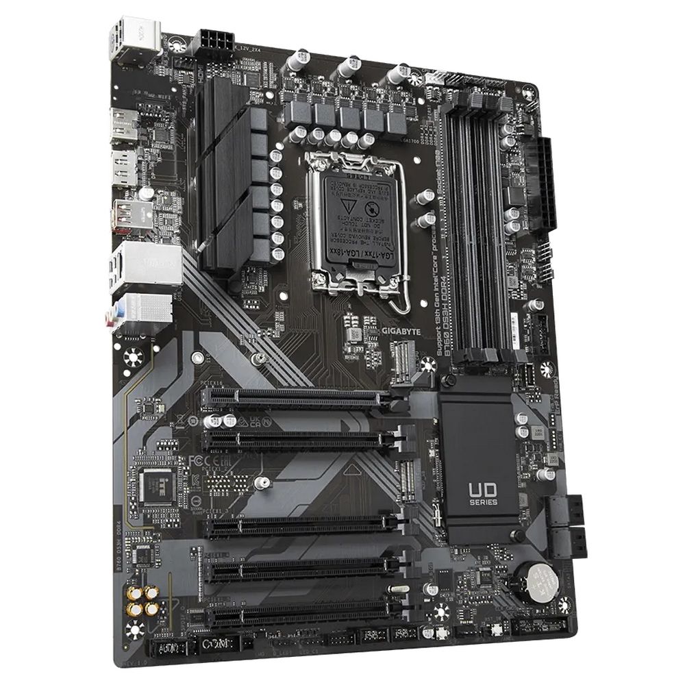 Материнская плата Gigabyte B760 DS3H DDR4, Socket 1700, Intel®B760, 4xDDR4-3200, HDMI+DP, 5xPCI-Ex16, 4xSATA3(RAID 0/1/5/10), 2xM.2, 8Ch Audio, GLan, (4+4)xUSB2.0, (1+2)xUSB3.2, (1+1)xUSB3.2 Type-C™, 1xPS/2, ATX, RTL — изображение 4
