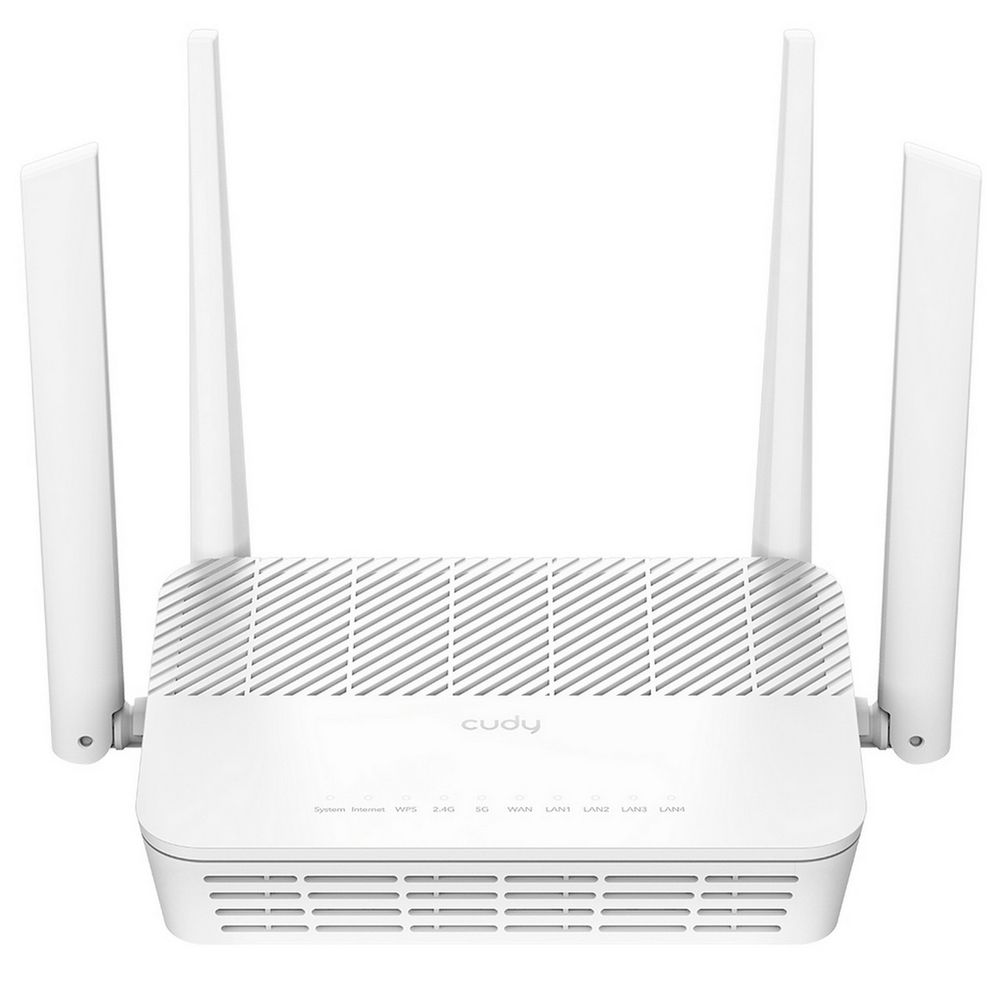 Маршрутизатор CUDY AX3000 Gigabit Wi-Fi 6 Mesh Router Dual Band, Chipset MT7981BA+MT7976CN+MT7531AE, 802.11ax/ac/a/b/g/n, 2402Mbps at 5GHz + 574Mbps at 2.4GHz, 5 x 10/100/1000Mbps Ports, 4 x 5dBi fixed antennas, WiFi router/AP/ Repeater/WISP Mode, PPTP/L2TP/OpenVPN/WireGuard