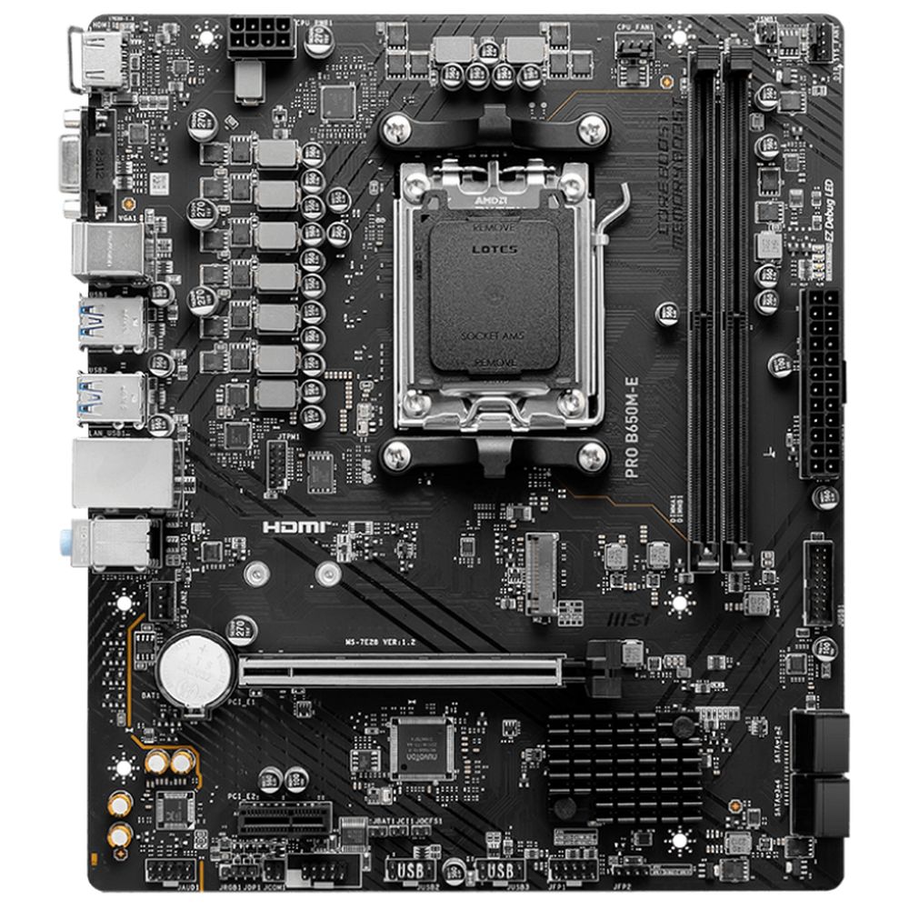 Материнская плата MSI PRO B650M-E B650, AM5, 2*DDR5, 1*PCIEx16, 1*PCIEx1, 1*M.2, 6*USB3.2Gen1, 6*USB2.0, 4*SATA3.0, 1G, VGA, HDMI, M-ATX, RTL — изображение 2