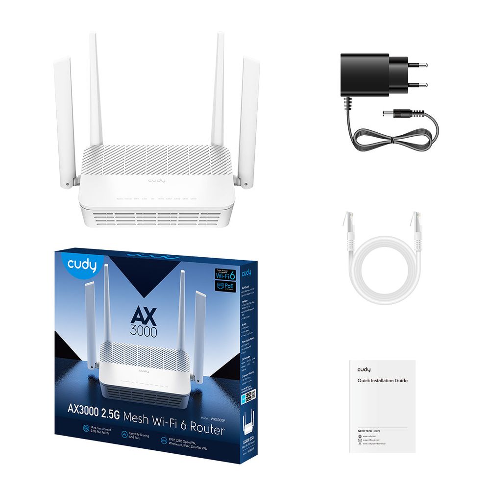 Маршрутизатор CUDY AX3000 2 5G Wi-Fi 6 Mesh PoE Router Dual Band, Chipset MT7981BA+MT7976CN+MT7531AE+RTL8221B, 802.11ax/ac/a/b/g/n, 2402Mbps at 5GHz + 574Mbps at 2.4GHz, 1 x 2.5G Port(PoE-IN,802.3at/af or Passive PoE), 4 x 10/100/1000Mbps Ports, 4 x 5dBi fixed antennas, 1 x — изображение 3