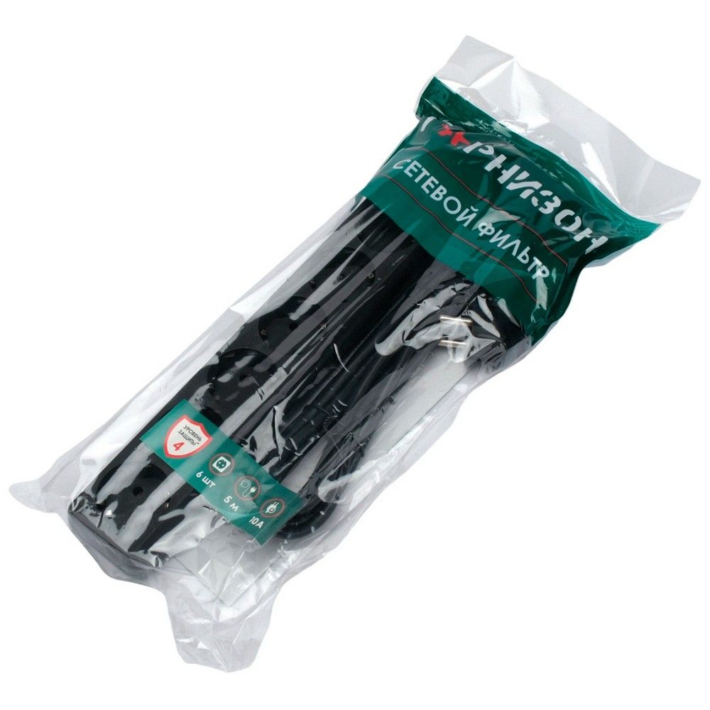 Сетевой фильтр Гарнизон ECL-6-B-5 черный, 6 розеток, 10А, 5м, ур.защиты 4, пакет — изображение 5