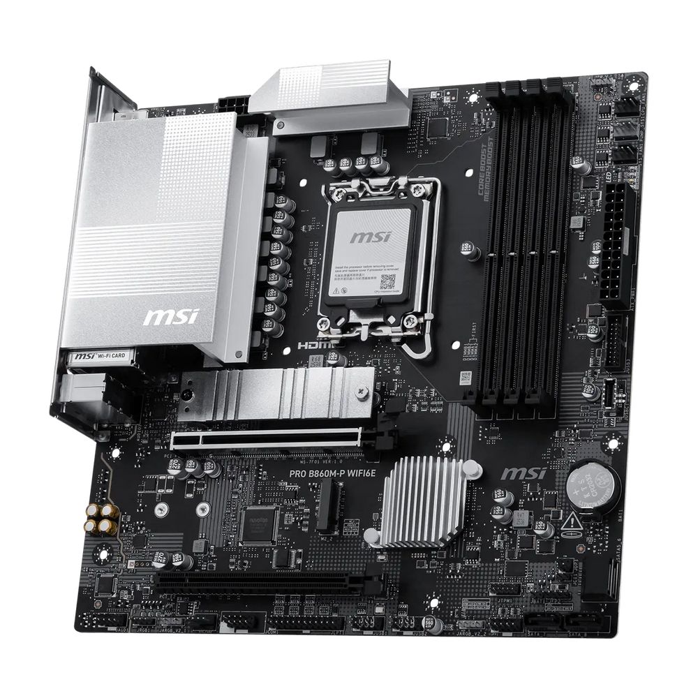 Материнская плата MSI PRO B860M-P WIFI6E B860, LGA1851, 4*DDR5, 2*PCIEx16, 2*M.2, 1*TypeC, 5*USB3.2Gen1, 6*USB2.0, 4*SATA3, 2.5G, VGA, DP, HDMI, M-ATX, RTL — изображение 3