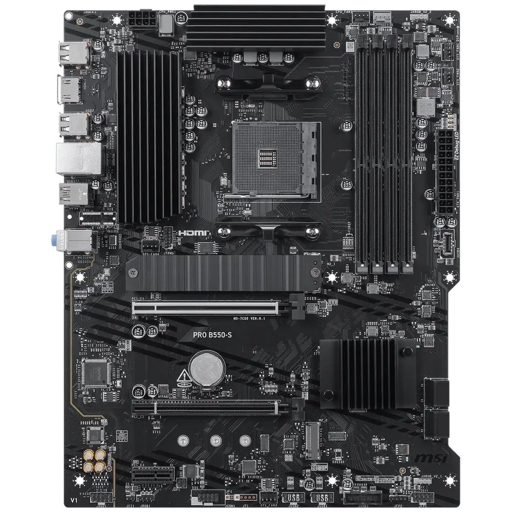 Материнская плата MSI PRO B550-S B550, AM4, 4*DDR4, 2*PCIEx16, 1xPCIEx1, 2*M.2, 2*TypeC, 1*USB3.2Gen2, 4*USB3.2Gen1, 8*USB2.0, 4*SATA3.0, 1G, HDMI, ATX, RTL — изображение 2