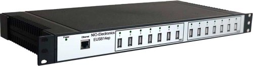 Концентратор сетевой USB, 14*USB 2.0, 1*10/100/1000 Base-T, пластиковый корпус