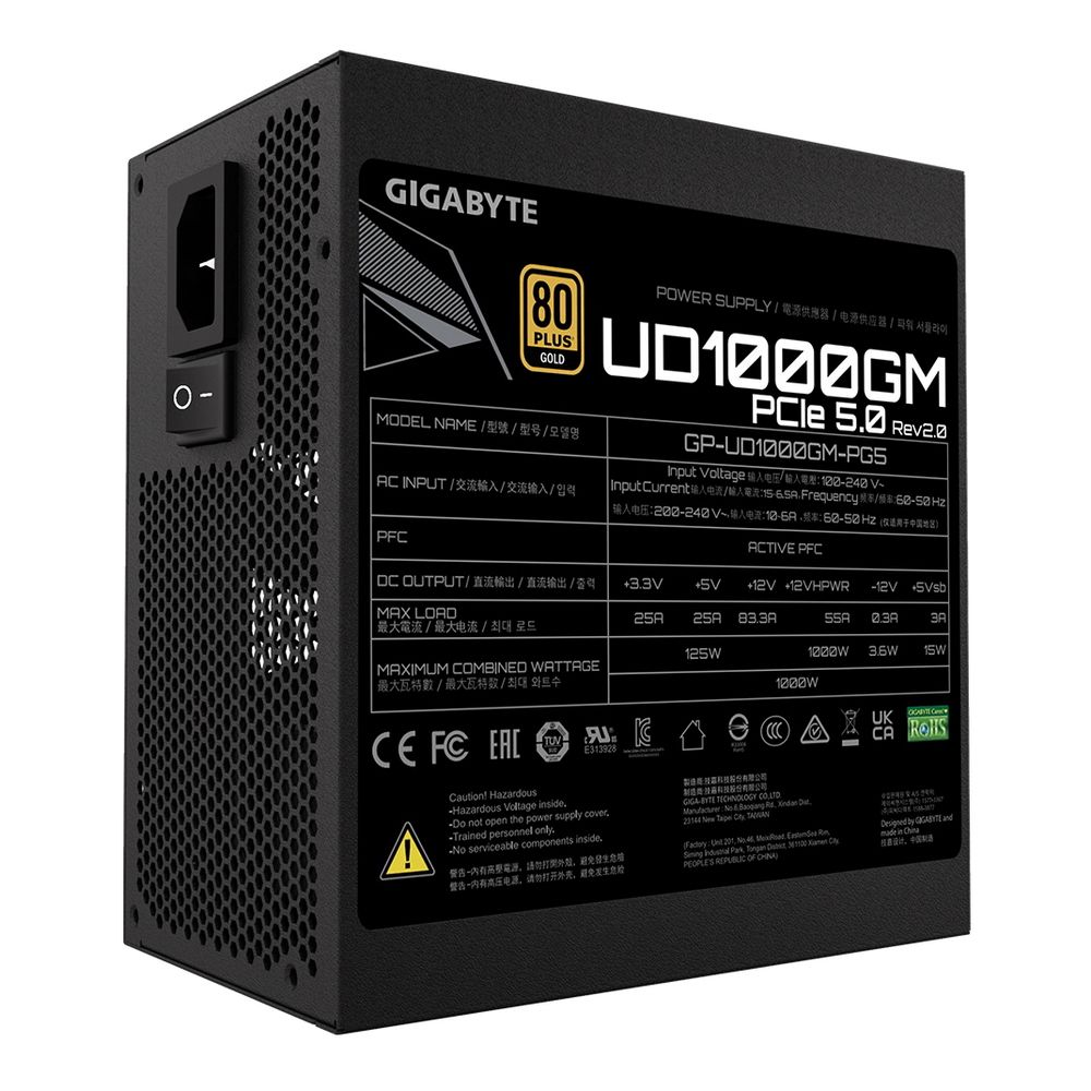 Блок питания Gigabyte UD1000GM PG5 V2 GP-UD1000GM PG5 1000W, 80Plus, Gold, Полностью модульный, PCIe Gen 5.0 compatible v2.0 (28200-U10GP-2EUR) — изображение 4