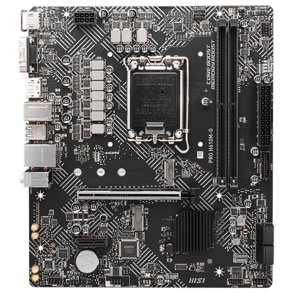 Материнская плата MSI PRO H610M-G H610, LGA1700, 2*DDR5, 1*PCIEx16, 1*PCIEx1, 1*M.2, 4*USB3.2Gen1, 6*USB2.0, 4*SATA3.0, 1G, VGA, DP, HDMI, M-ATX, BULK — изображение 3