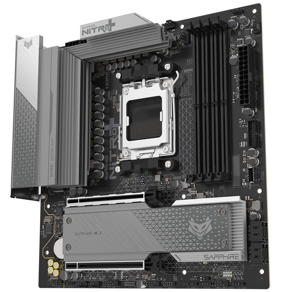 Материнская плата Sapphire B850M NITRO+ WIFI B850, AM5, 4*DDR5, 2*PCIEx16, 2*M.2, 2*TypeC, 3*USB3.2Gen2, 2*USB3.2Gen1, 6*USB2.0, 4*SATA3.0, 2.5G, DP, HDMI, M-ATX, RTL — изображение 4