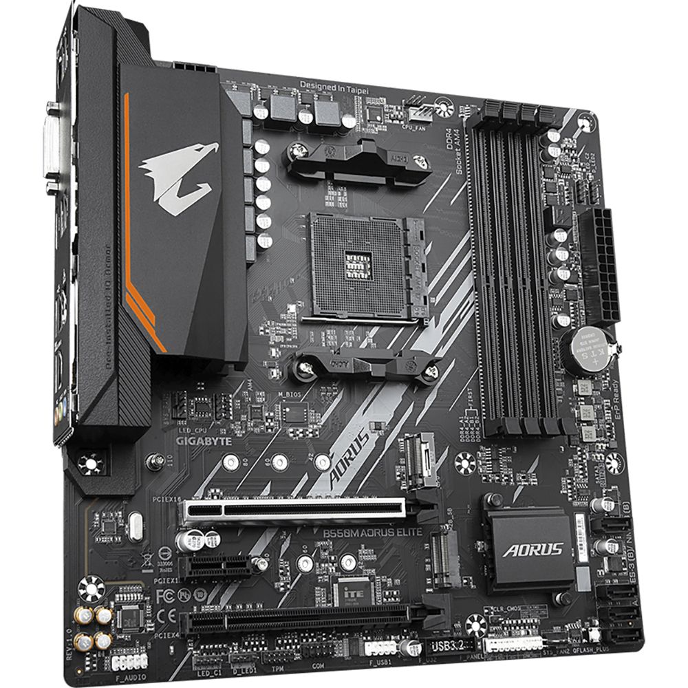 Материнская плата Gigabyte B550M AORUS ELITE, Socket AM4, AMD B550, 4xDDR4-3200, DVI-D+HDMI, 2xPCI-Ex16, 1xPCI-Ex1, 4xSATA3(RAID 0/1/10), 2xM.2, 8 Ch Audio, GLan, (4+2)xUSB2.0, (4+2)xUSB3.2, 1xPS/2, mATX, RTL {10} (809546) — изображение 3