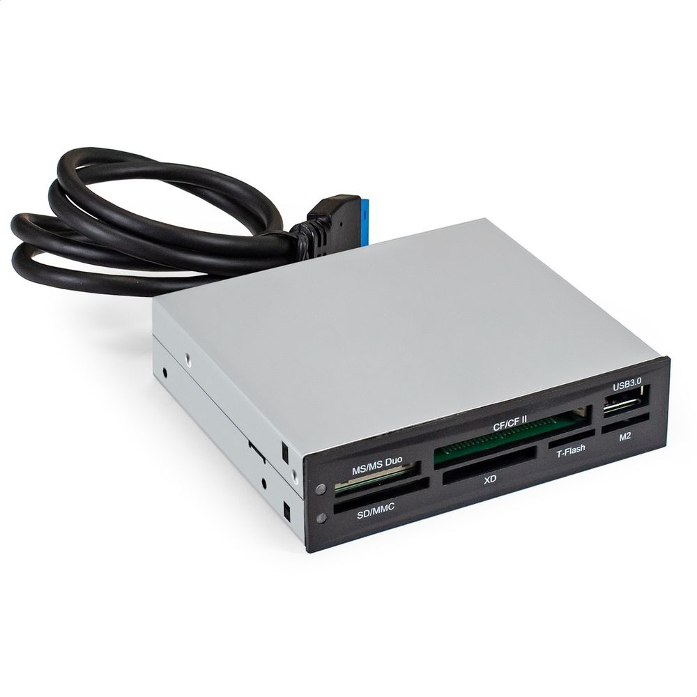 Картридер Exegate «Картридер USB3.0 ExeGate (внутренний, 3.5», мультиформатный:» SD/SDHC/SDXC/MMC/microSD/T-Flash/CF/MS/MS micro/XD, 1 доп.порт USB3.0, черный, металл) (133273)
