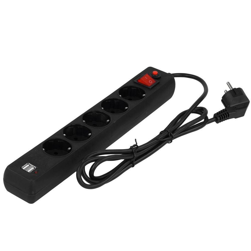 Сетевой фильтр Гарнизон ECL-5-U2-B-1.8 черный, 2 розетки USB A (12 Вт Max), 5 розеток Schuko (евро), 10А, 1,8м, ур.защиты 4, пакет — изображение 5
