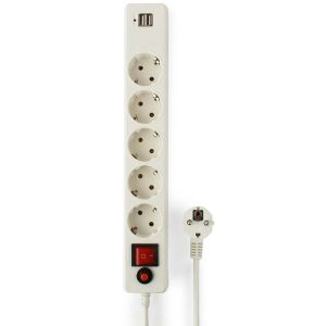 Сетевой фильтр Гарнизон ECL-5-U2-W-1.8 белый, 2 розетки USB A (12 Вт Max), 5 розеток Schuko (евро), 10А, 1,8м, ур.защиты 4, пакет