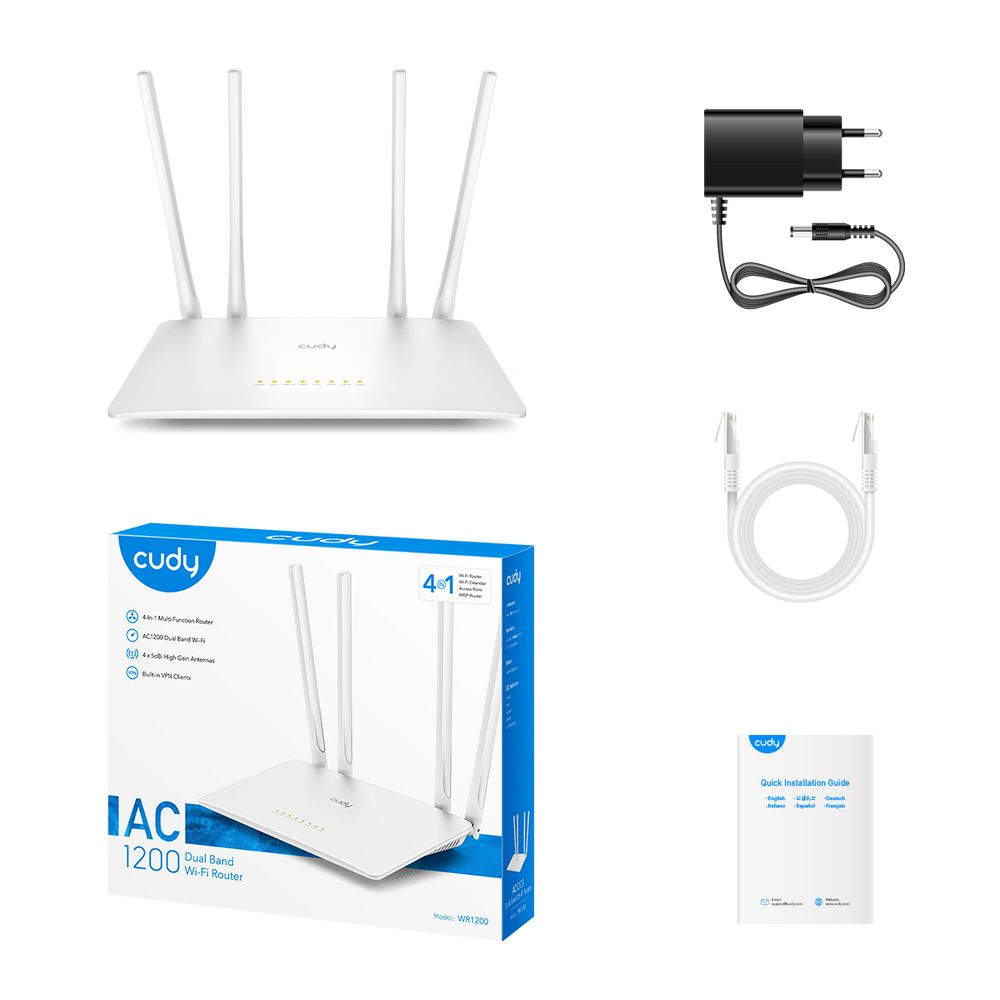 Маршрутизатор CUDY AC1200 Wi-Fi Router Dual Band, Chipset MediaTek, 802.11ac/a/b/g/n, 867Mbps at 5GHz + 300Mbps at 2.4GHz, 5 × 10/100Mbps Ports, WiFi router/AP/ Repeater/WISP Mode,4 5dBi fixed antennas, WPA3, Guest network, WPS, DDNS, VPN Client, IPv6,TR069/TR098/TR111/TR18 — изображение 5