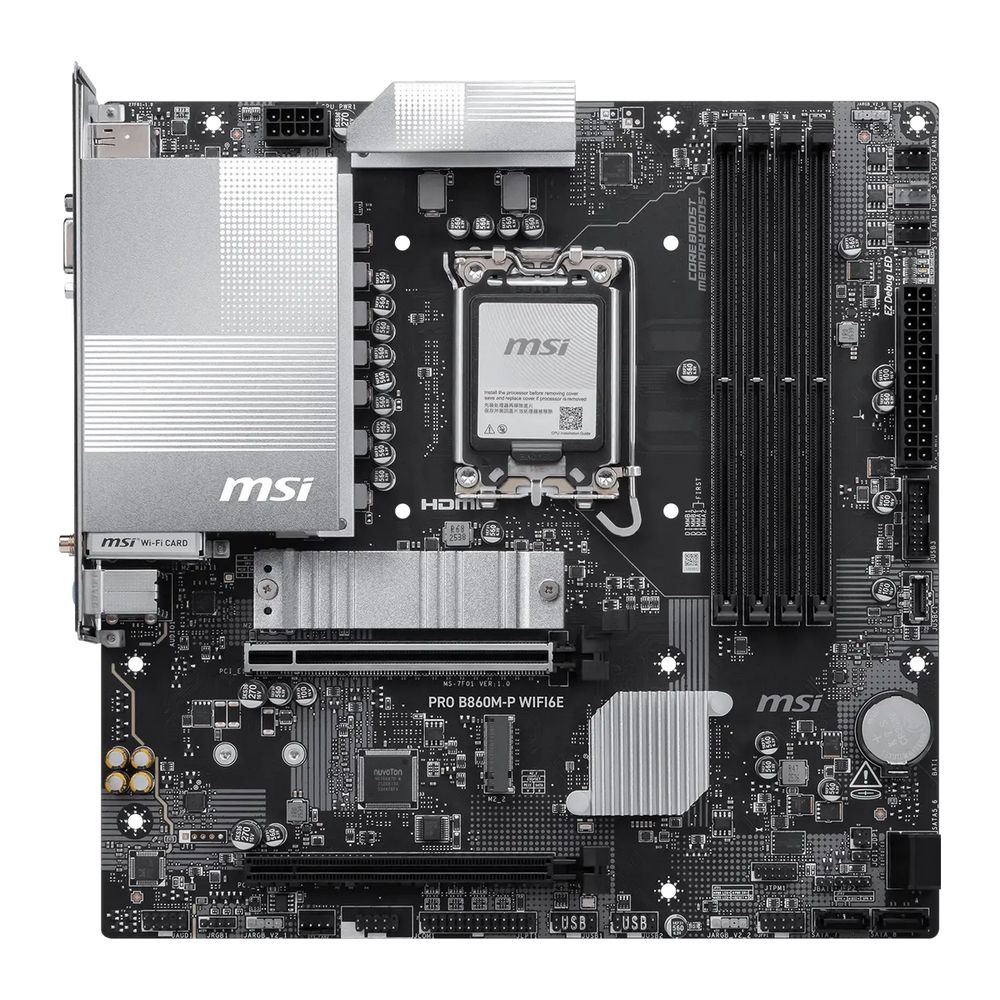 Материнская плата MSI PRO B860M-P WIFI6E B860, LGA1851, 4*DDR5, 2*PCIEx16, 2*M.2, 1*TypeC, 5*USB3.2Gen1, 6*USB2.0, 4*SATA3, 2.5G, VGA, DP, HDMI, M-ATX, RTL — изображение 2