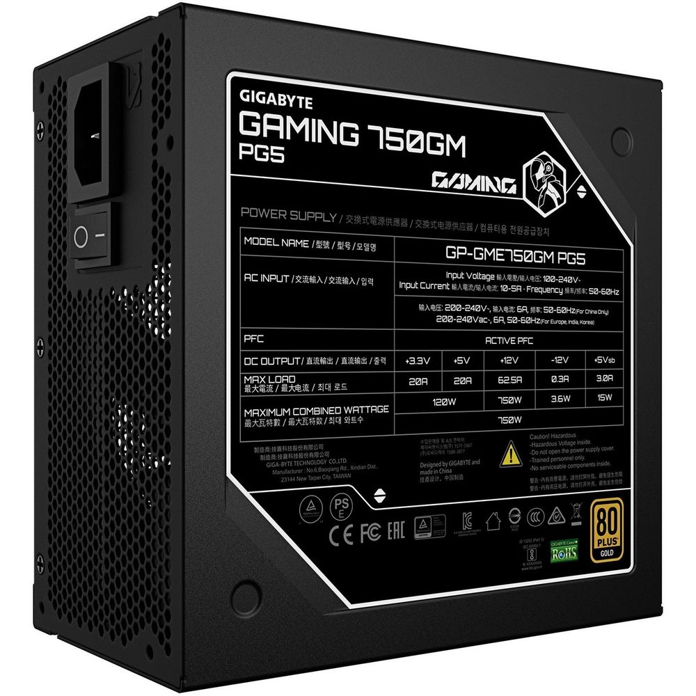Блок питания ПК Gigabyte GME750GM PG5 750W, 80Plus, Platinum, Полностью модульный, PCIe Gen 5.1, ATX 3.1 compatible. — изображение 6