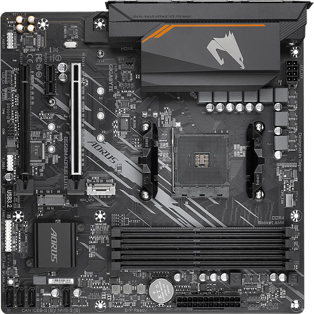 Материнская плата Gigabyte B550M AORUS ELITE, Socket AM4, AMD B550, 4xDDR4-3200, DVI-D+HDMI, 2xPCI-Ex16, 1xPCI-Ex1, 4xSATA3(RAID 0/1/10), 2xM.2, 8 Ch Audio, GLan, (4+2)xUSB2.0, (4+2)xUSB3.2, 1xPS/2, mATX, RTL {10} (809546) — изображение 5