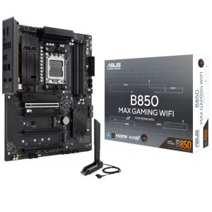 Материнская плата ASUS B850 MAX GAMING WIFI B850, AM5, 4*DDR5, 4*PCIEx16, 3*M.2, 2*TypeC, 3*USB3.2Gen2, 6*USB3.2Gen1, 8*USB2.0, 4*SATA3.0, 2.5G, DP, HDMI, ATX, RTL