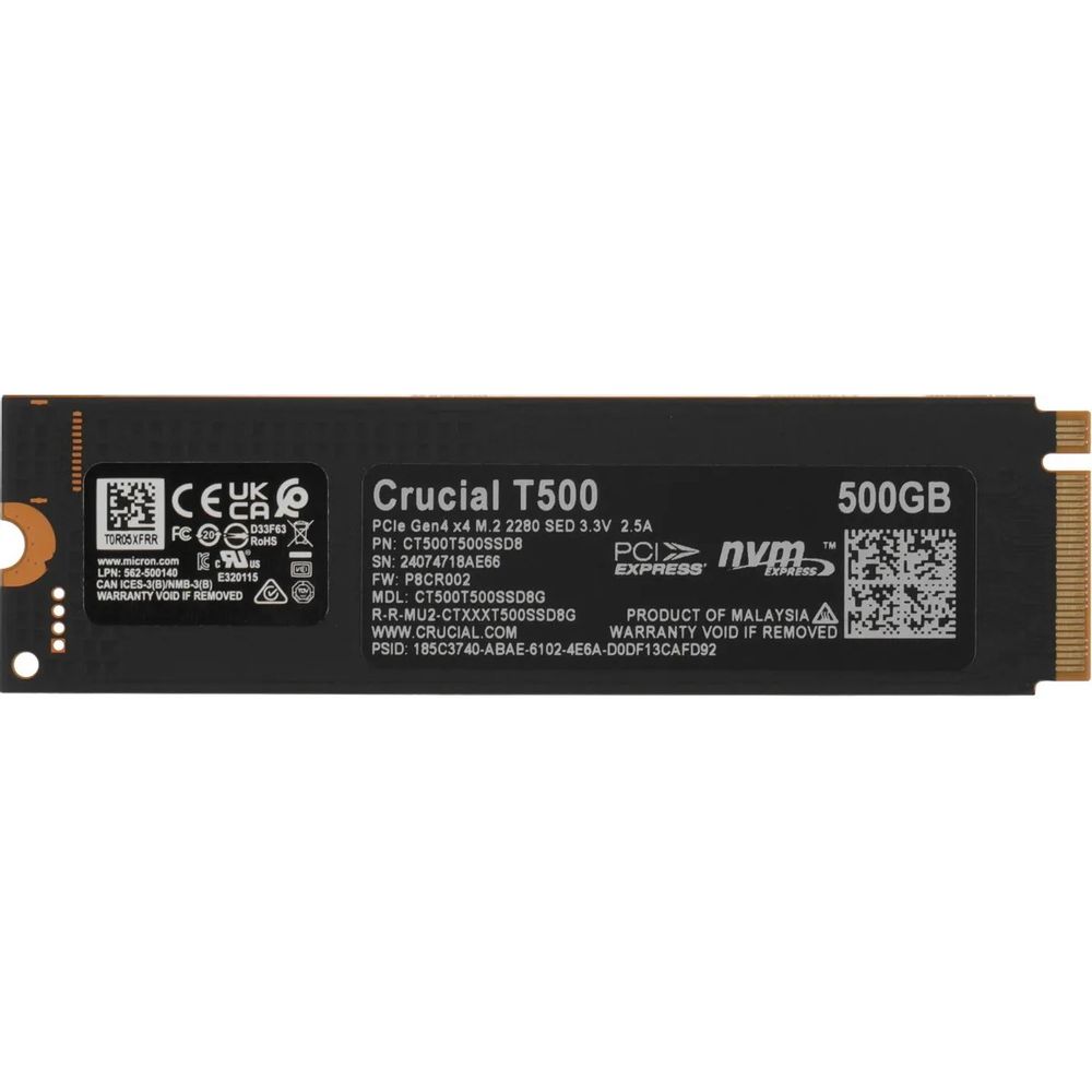 Твердотельный накопитель SSD Crucial M.2 2280 500GB Crucial T500 Client SSD CT500T500SSD8 PCIe Gen4x4 with NVMe, 7200/5700, TLC, 300TBW — изображение 3
