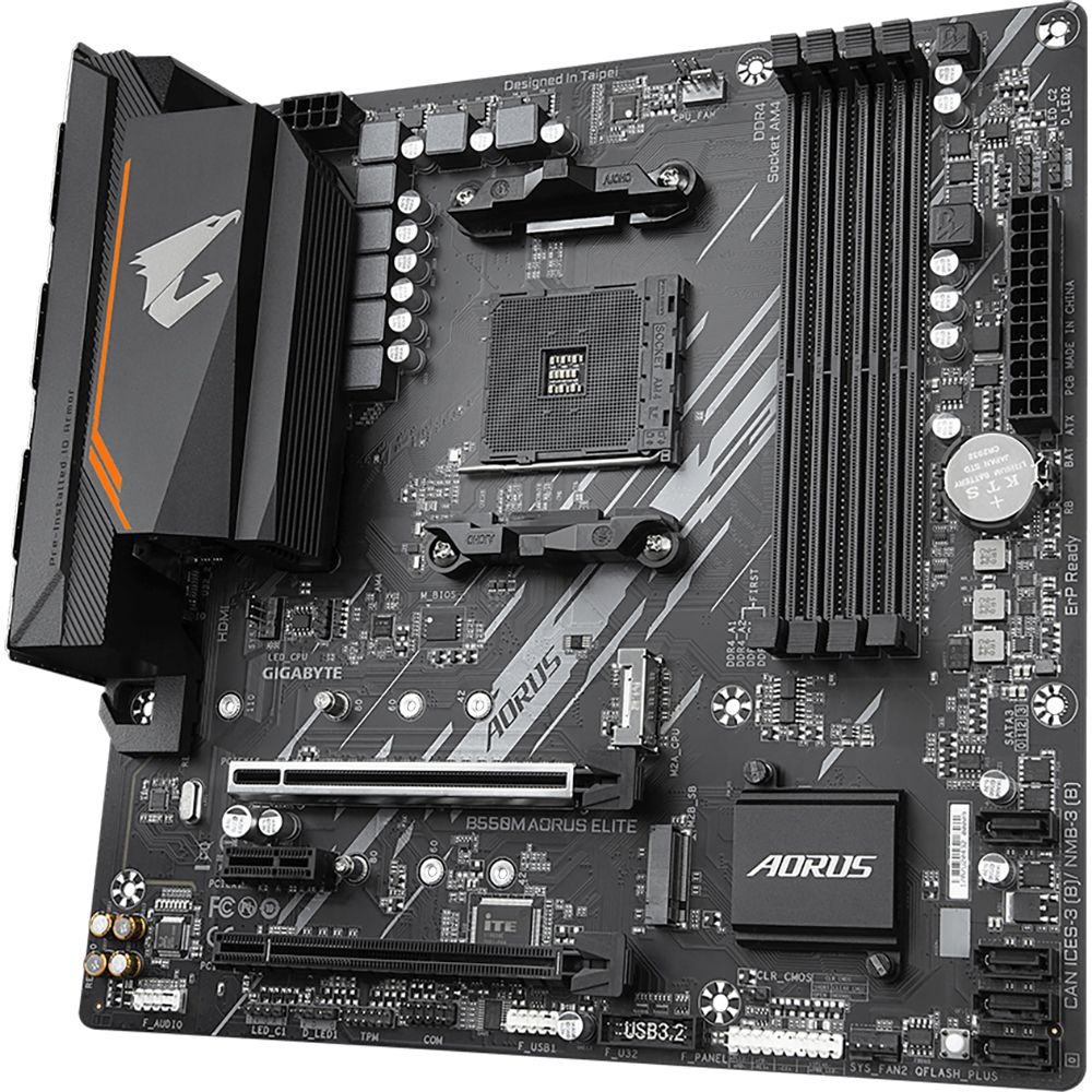 Материнская плата Gigabyte B550M AORUS ELITE, Socket AM4, AMD B550, 4xDDR4-3200, DVI-D+HDMI, 2xPCI-Ex16, 1xPCI-Ex1, 4xSATA3(RAID 0/1/10), 2xM.2, 8 Ch Audio, GLan, (4+2)xUSB2.0, (4+2)xUSB3.2, 1xPS/2, mATX, RTL {10} (809546) — изображение 8