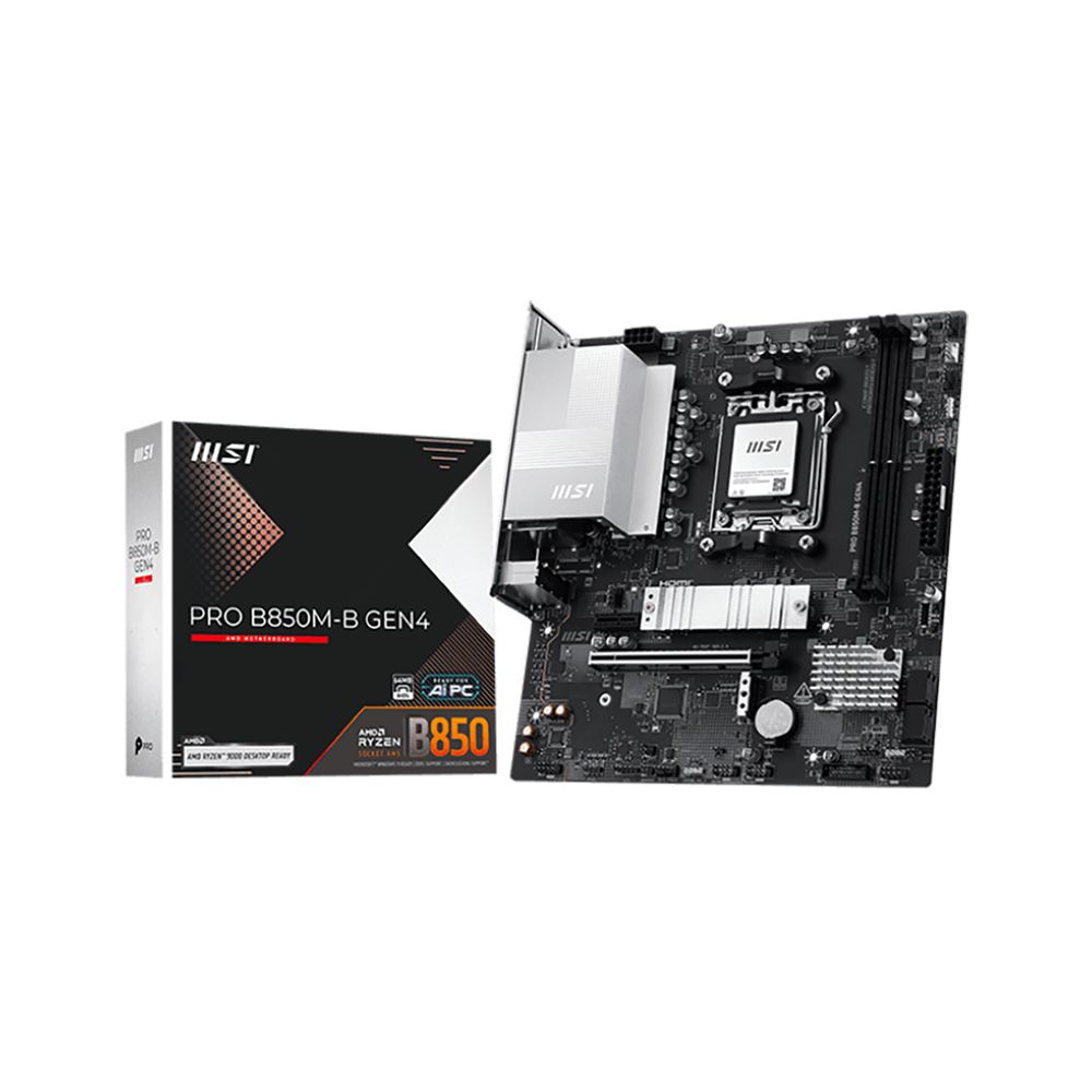 Материнская плата MSI PRO B850M-B GEN4 B850, AM5, 2*DDR5, 1*PCIEx16, 1*PCIEx1, 2*M.2, 1*TypeC, 4*USB3.2Gen1, 6*USB2.0, 4*SATA3.0, 2.5G, DP, HDMI, M-ATX, RTL