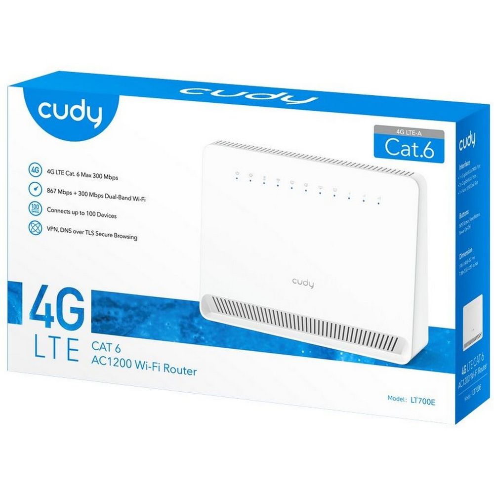 Модем CUDY AC1200 Wi-Fi 4G LTE-Cat6 Gigabit Router, 4 10/100/1000M RJ45 Ports, Nano SIM Slot, Quectel module inside,build-in 4G LTE modem, 300Mbps at 2.4GHz + 867Mbps at 5GHz, Internal Antennas, PPTP/L2TP/OpenVPN/WireGuard VPN, DNS over Cloudflare/Google/Quad9, DD — изображение 6
