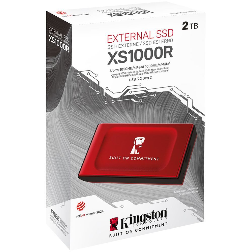 Твердотельный накопитель SSD Kingston External SSD XS1000, 2000GB, Type-C/A, USB 3.2 Gen 2, R/W 1050/1000MB/s, 70x33x14mm, 29g., Red — изображение 3