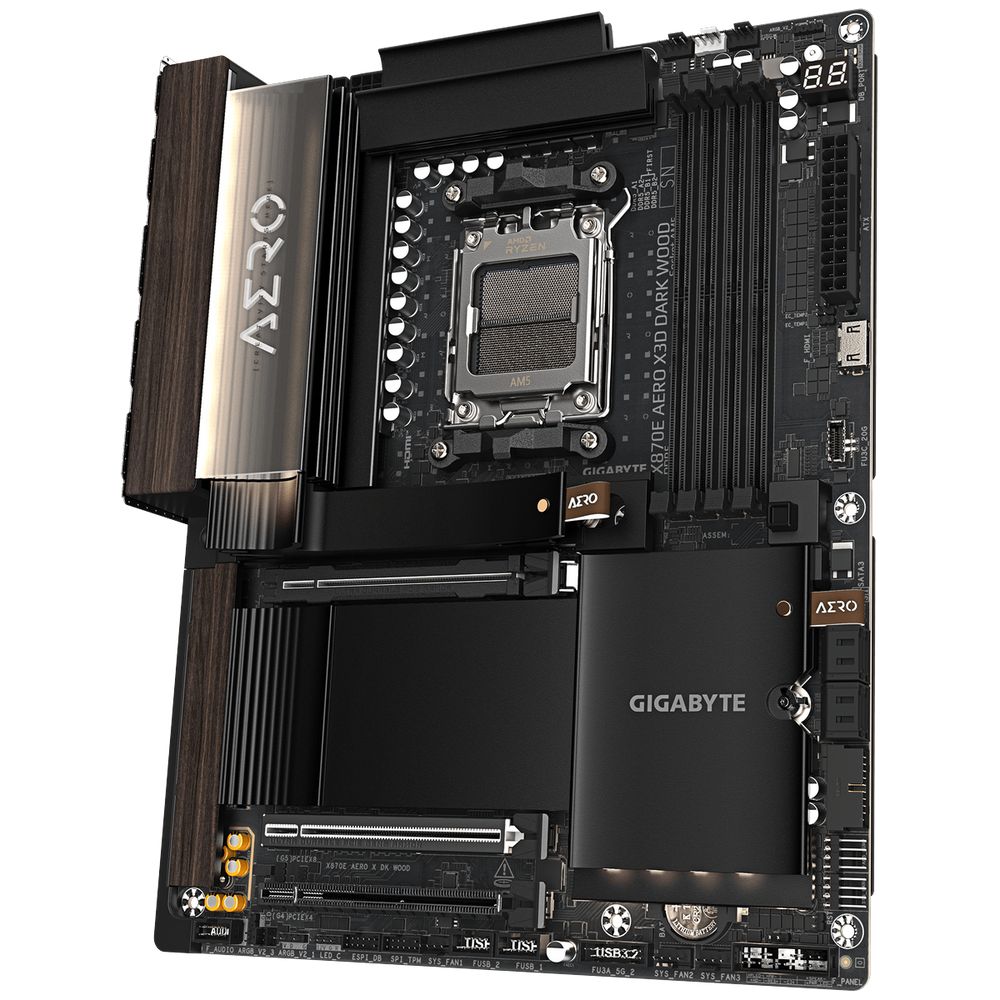 Материнская плата Gigabyte X870E AERO X3D DARK WOOD X870E, AM5, 4*DDR5, 3*PCIEx16, 4*M.2, 1*TypeC, 5*USB3.2Gen2, 7*USB3.2Gen1, 4*USB2.0, 4*SATA3.0, 2*5G, 2*Type-C(DP), HDMI, ATX, RTL — изображение 4