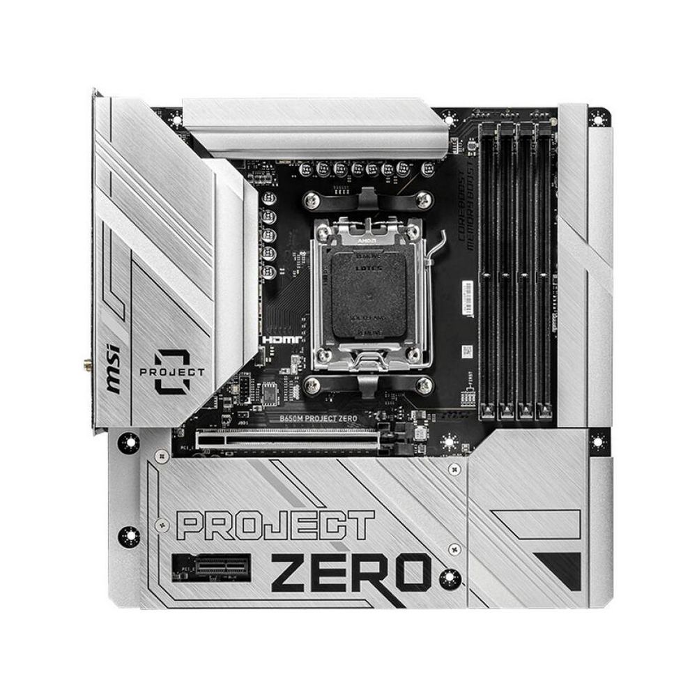 Материнская плата MSI B650M PROJECT ZERO B650, AM5, 4*DDR5, 1*PCIEx16, 1*PCIEx1, 2*M.2, 3*TypeC, 3*USB3.2Gen2, 4*USB3.2Gen1, 6*USB2.0, 4*SATA3.0, 2.5G, DP, HDMI, M-ATX, RTL — изображение 3