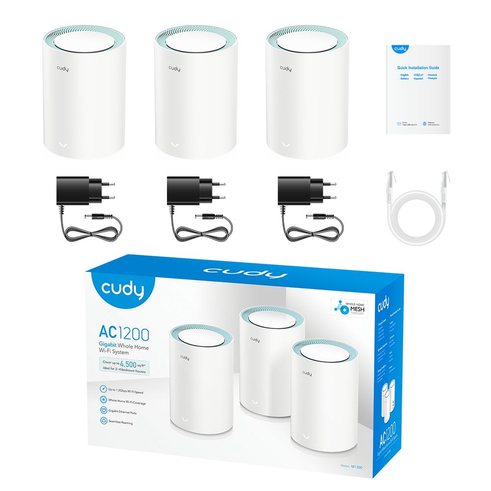 Маршрутизатор CUDY AC1200 Wi-Fi Gigabit Mesh Solution 3-Pack, Chipset MT7621+MT7613B+MT7603, Dual-Band, 867Mbps at 5GHz + 300Mbps at 2.4GHz, 802.11ac/a/b/g/n, 2 Gigabit Ethernet Ports, 4 internal antennas, MU-MIMO, DDNS, Zerotier/Wireguard/OpenVPN/IPSec/L2TP/PPTP VPN, DNS ov — изображение 5