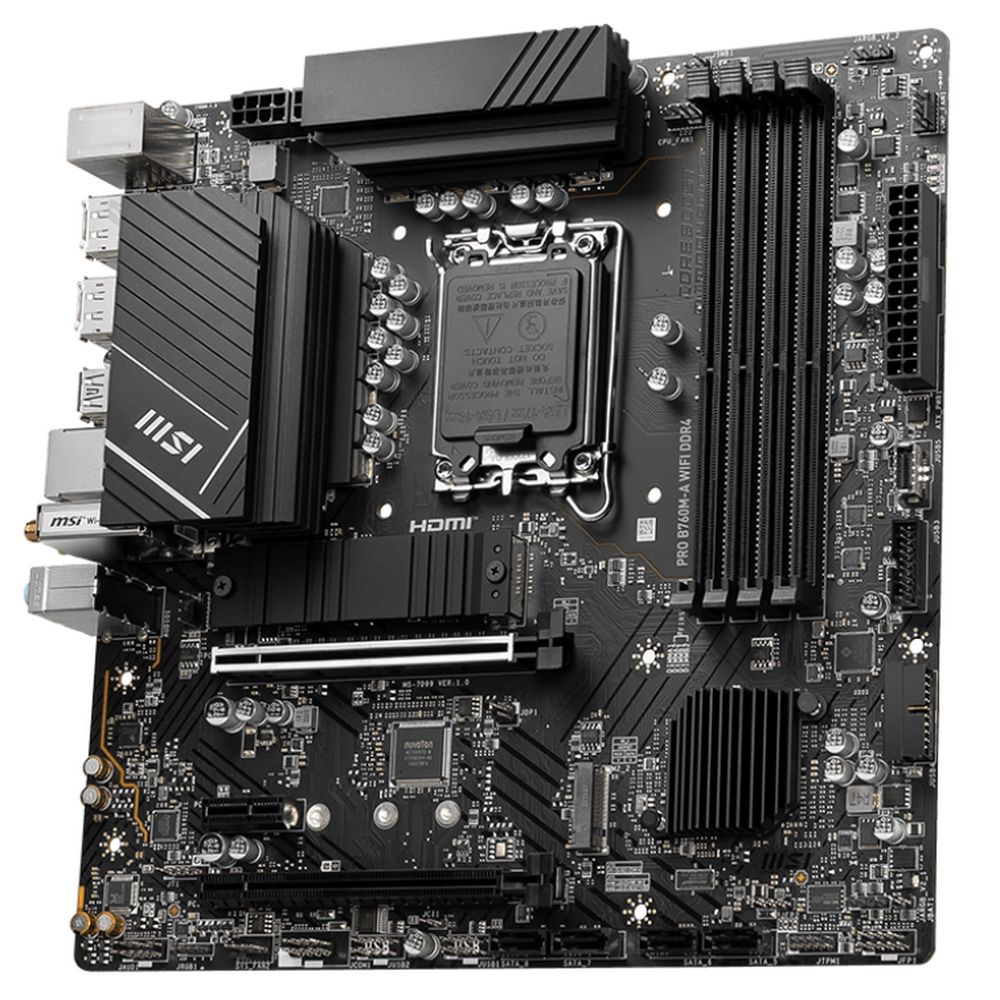 Материнская плата MSI PRO B760M-A WIFI DDR4 B760, LGA1700, 4*DDR4, 2*PCIEx16, 1*PCIEx1, 2*M.2, 1*TypeC, 2*USB3.2Gen2, 6*USB3.2Gen1, 6*USB2.0, 4*SATA3.0, 2.5G, 2*DP, 2*HDMI, M-ATX, RTL — изображение 4