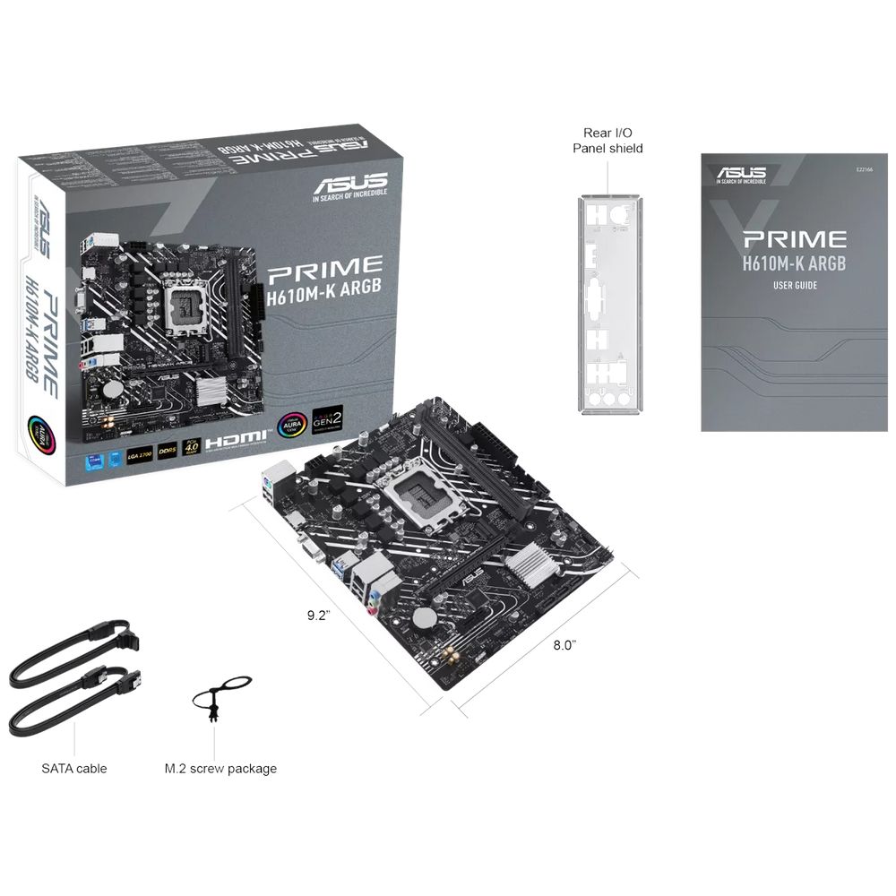 Материнская плата ASUS PRIME H610M-K ARGB H610, LGA1700, 2*DDR5, 1*PCIEx16, 1*PCIEx1, 1*M.2, 2*USB3.2Gen2, 1*USB3.2Gen1, 6*USB2.0, 4*SATA3.0, 1G, VGA, HDMI, M-ATX, RTL — изображение 7