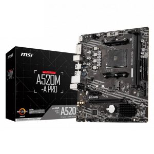 Материнская плата MSI A520M-A PRO A520, AM4, 2*DDR4, 1*PCIEx16, 1*PCIEx1, 1*M.2, 6*USB3.2Gen1, 6*USB2.0, 4*SATA3.0, 1G, DVI, HDMI, M-ATX, RTL