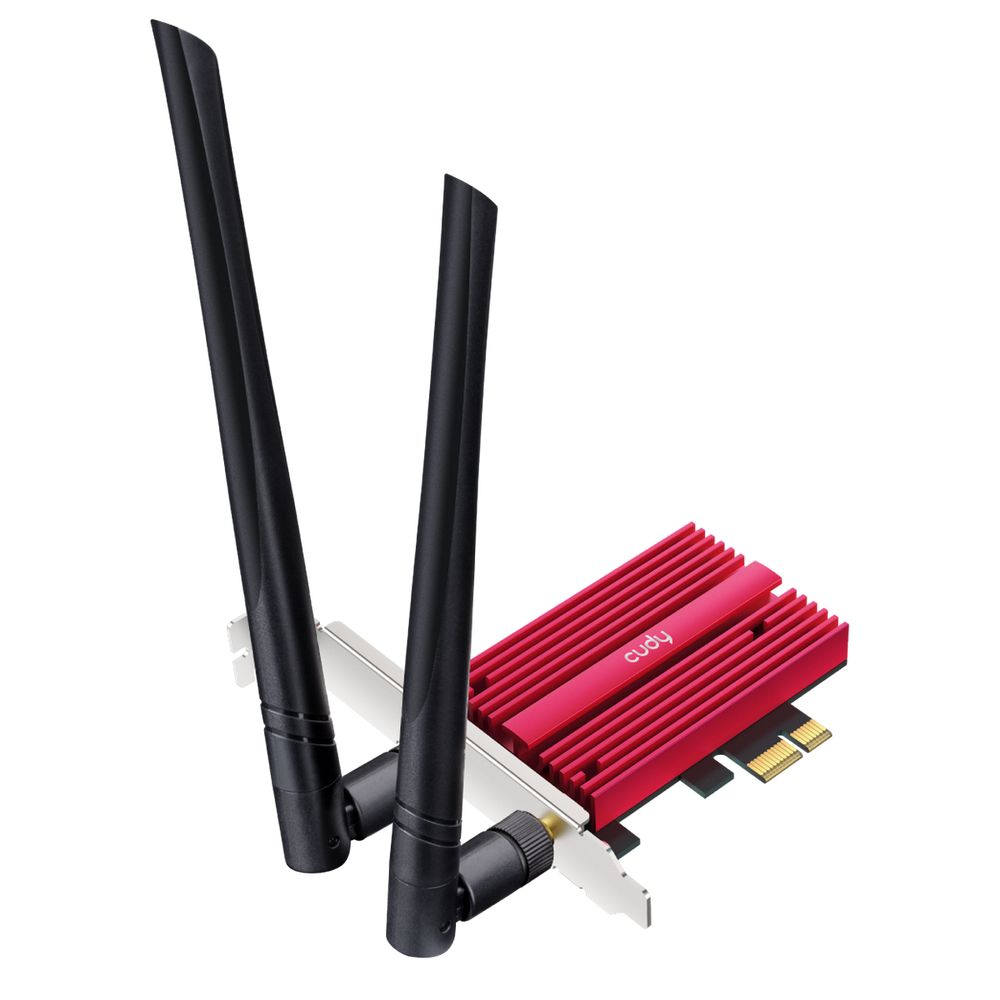 Адаптер беспроводной связи (Wi-Fi) CUDY BE9300 PCI Express Adapter Bluetooth 5.4 PCI Express Adapter with Heatsink, Intel BE200 module, Tri-band 2T2R, Magnetized antenna base, 2 high gain detachable antennas — изображение 2