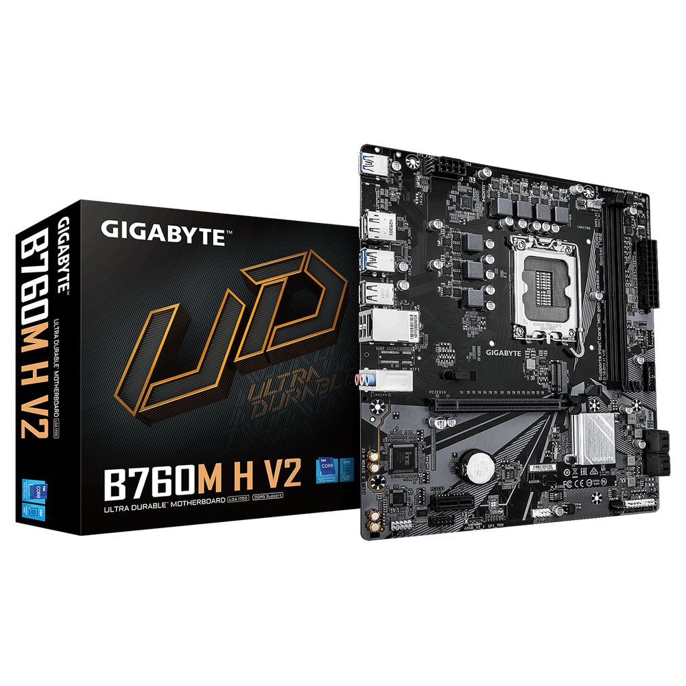 Материнская плата Gigabyte Bad Pack B760M H V2, Socket 1700, Intel®B760, 2xDDR5-4800, HDMI+DP, 1xPCI-Ex16, 1xPCI-Ex1, 4xSATA3(RAID 0/1/5/10), 1xM.2, 8Ch Audio, GLan, (4+2)xUSB2.0, (3+2)xUSB3.2, (0+1)xUSB3.2 Type-C™, mATX, RTL bp