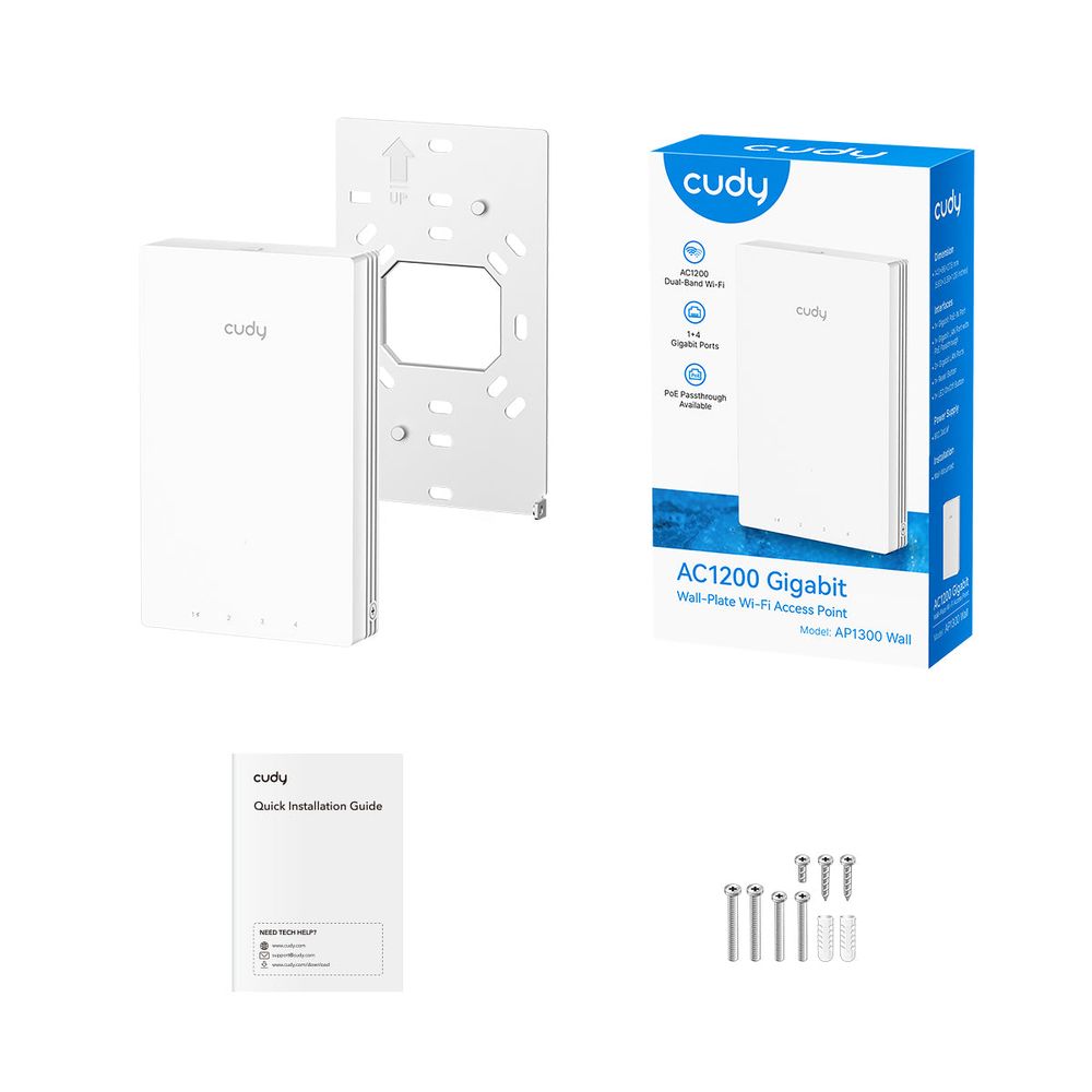 Точка доступа Wi-Fi CUDY AC1200 Gigabit Wall-Plate Access Point AC1200 Dual Band Gigabit Wall Plate Access Point, MT7621DAN+MT7613B+MT7603E, 867Mbps at 5GHz + 300Mbps at 2.4GHz, 1 x Gigabit PoE-IN Port, 802.3af / at, 4 x Gigabit RJ45 ports, LAN1 support PoE Out, Cudy Mesh Support — изображение 5