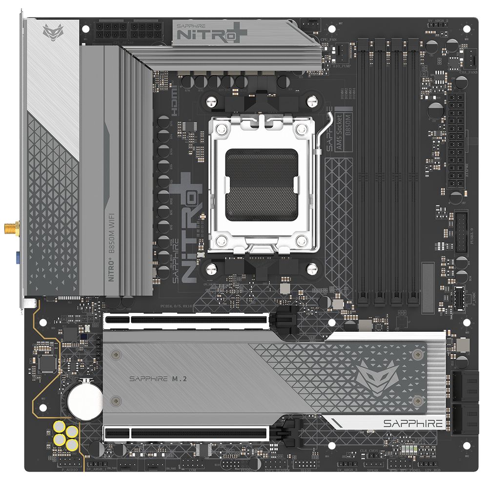 Материнская плата Sapphire B850M NITRO+ WIFI B850, AM5, 4*DDR5, 2*PCIEx16, 2*M.2, 2*TypeC, 3*USB3.2Gen2, 2*USB3.2Gen1, 6*USB2.0, 4*SATA3.0, 2.5G, DP, HDMI, M-ATX, RTL — изображение 2