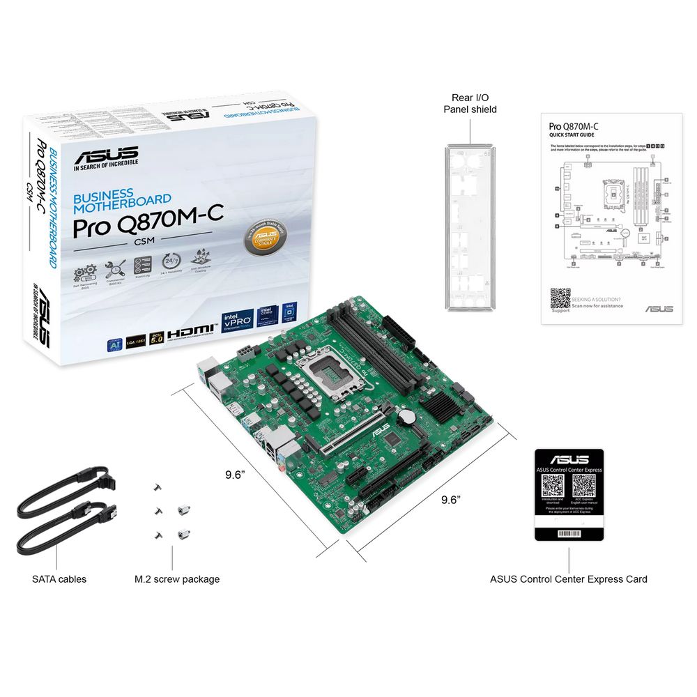 Материнская плата ASUS PRO Q870M-C-CSM LGA1851 mATX 4хDDR5 2хPCIEx16 PCIEx1 2xM.2 USB-C DP HDMI GLAN — изображение 7