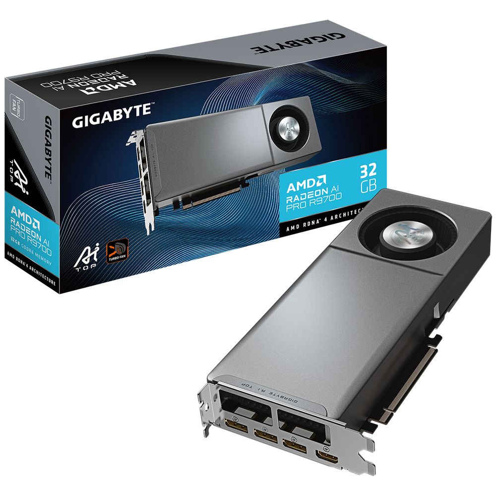 Видеокарта Gigabyte AI PRO R9700 AI TOP 32GB GDDR6 256bit 3xDP HDMI BLOWER RTL