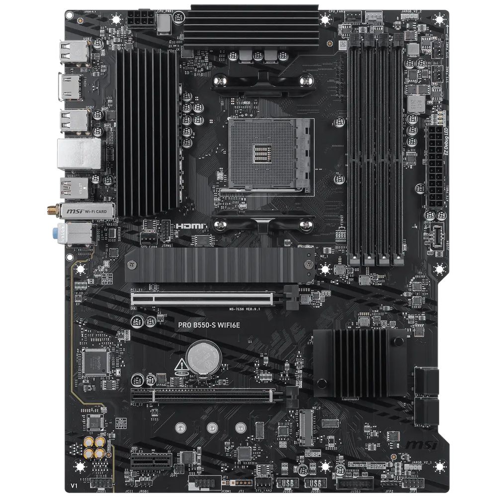 Материнская плата MSI PRO B550-S WIFI6E B550, AM4, 4*DDR4, 2*PCIEx16, 1xPCIEx1, 2*M.2, 2*TypeC, 1*USB3.2Gen2, 4*USB3.2Gen1, 8*USB2.0, 4*SATA3.0, 1G, HDMI, ATX, RTL — изображение 2