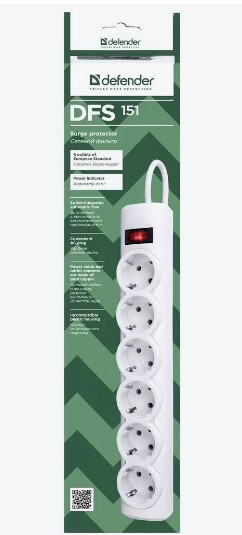 Сетевой фильтр DFS 151 1.8М 6 розеток 10А белый 99489 DEFENDER — изображение 5