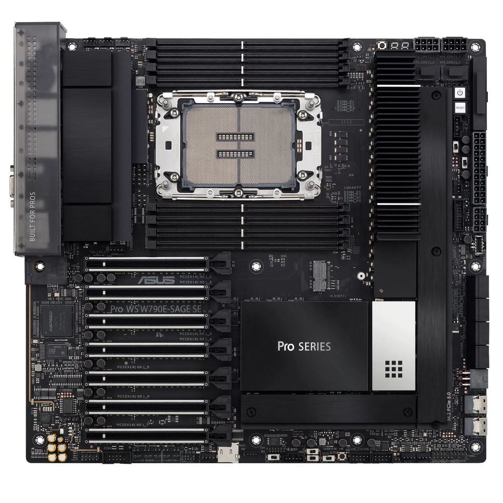Материнская плата ASUS PRO WS W790E-SAGE SE LGA4677 EEB 8xDDR5 7xPCIEx16 3xM.2 2xUSB-C VGA GLAN 10GLAN — изображение 3